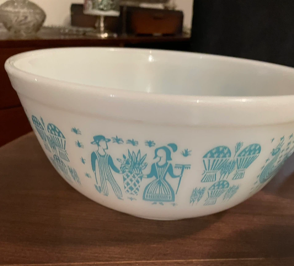 Pyrex Mixing Bowl Set - Turquoise Farmer's Market Pattern - photo 2