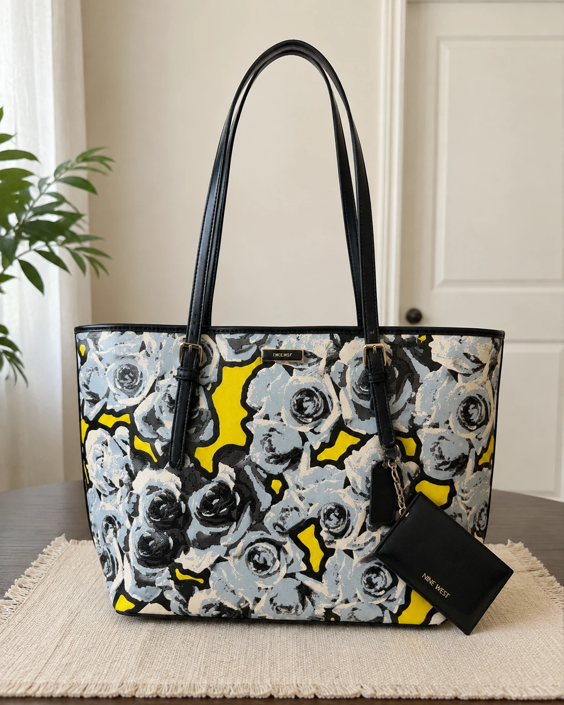 Nine West Rose Print Tote Bag with Card Holder