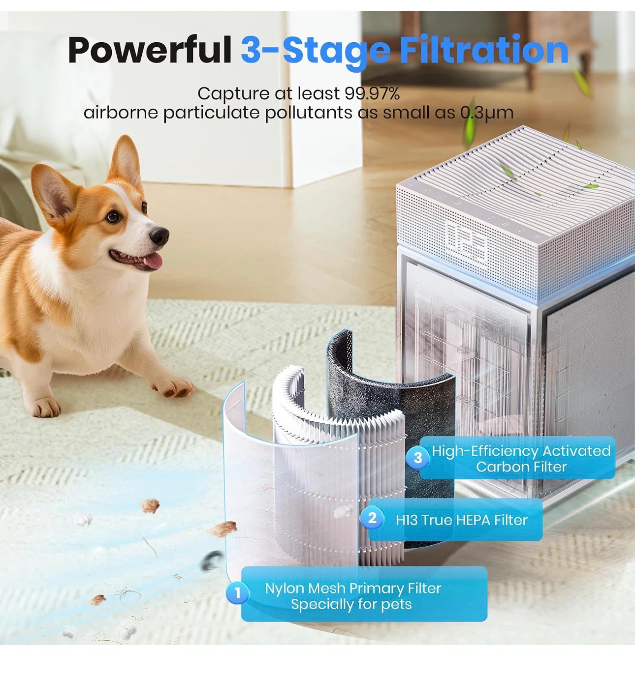 Pureborne Air Purifier, Ivory, Covers up to 3600 Sq Ft A5 - photo 3