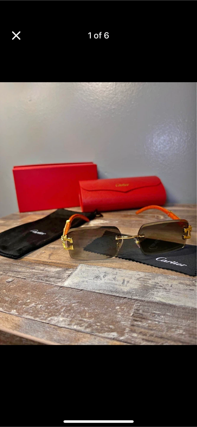Cartier Rimless Sunglasses Orange Temples Gold Accents