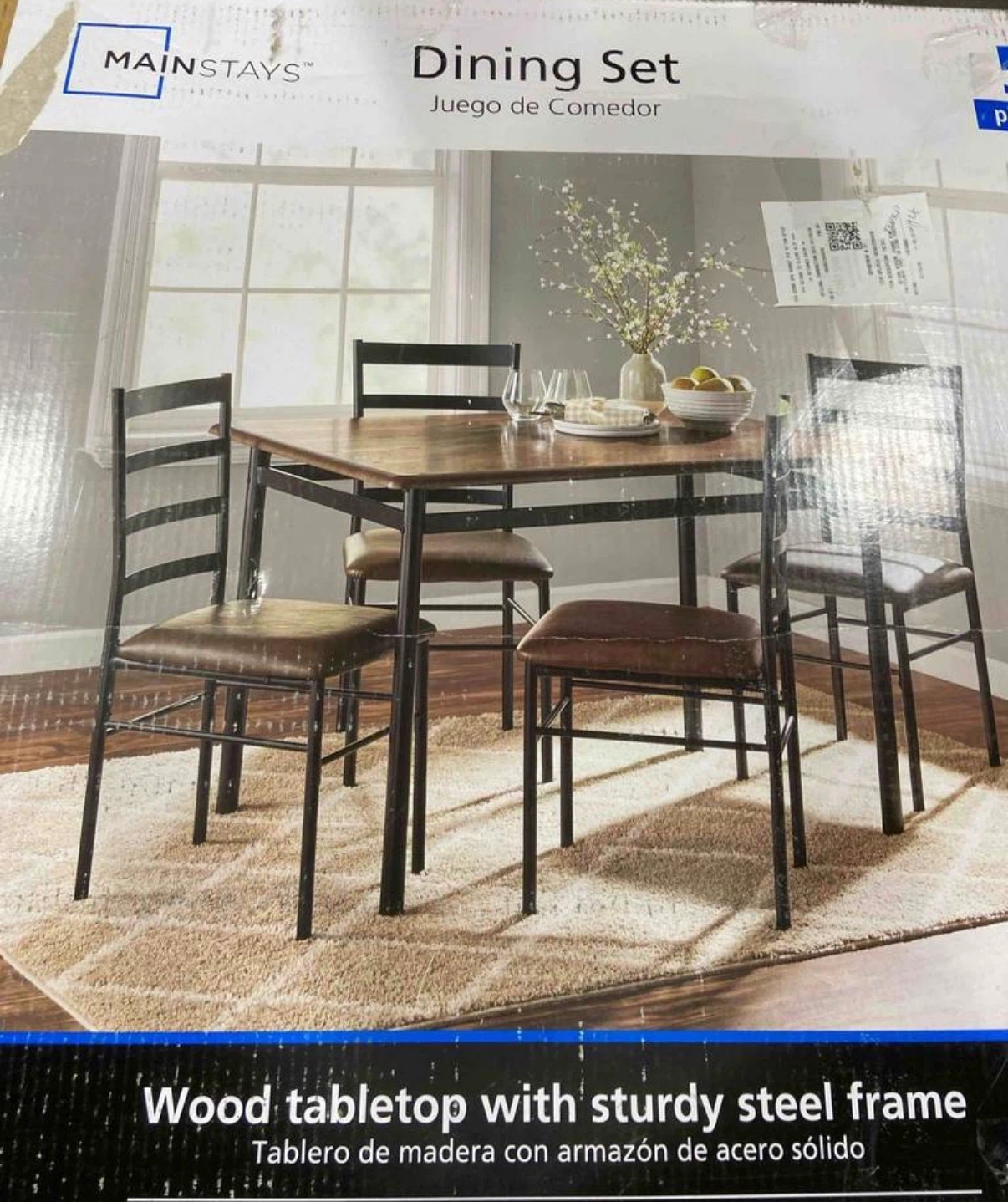 Mainstays 5-Piece Dining Set with Wood Tabletop and Steel Frame