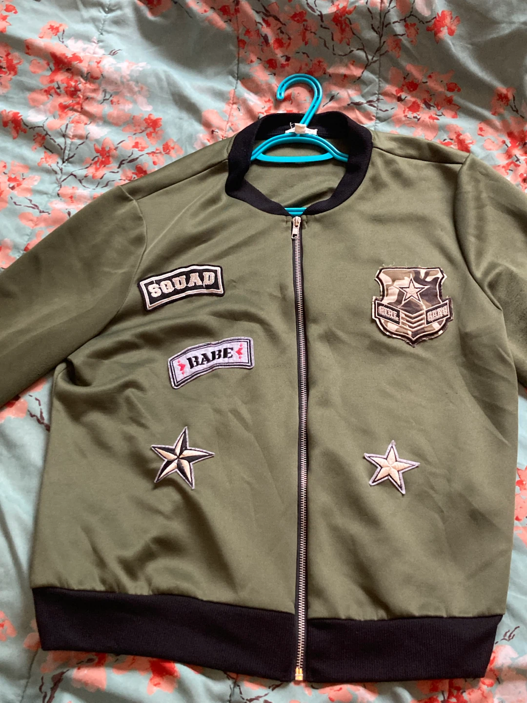 Green Bomber Jacket with Patches