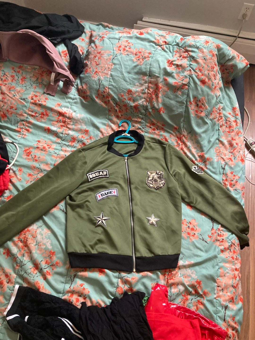 Green Bomber Jacket with Patches - photo 2