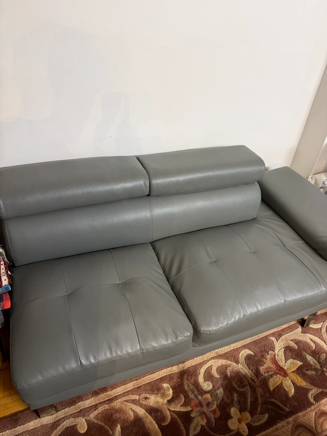 Grey Faux Leather Sofa - photo 2