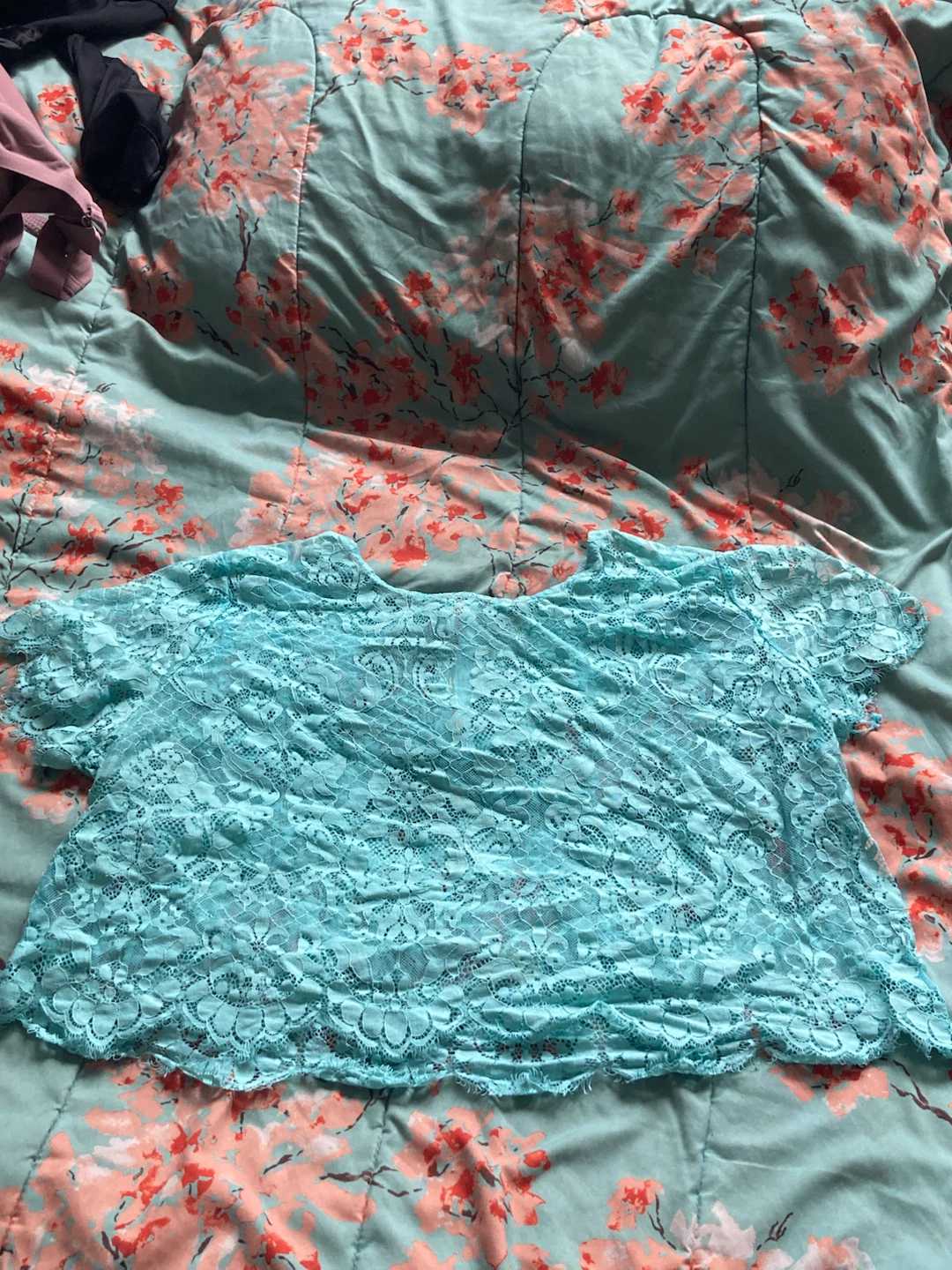 Plus size Mint green lace crop top