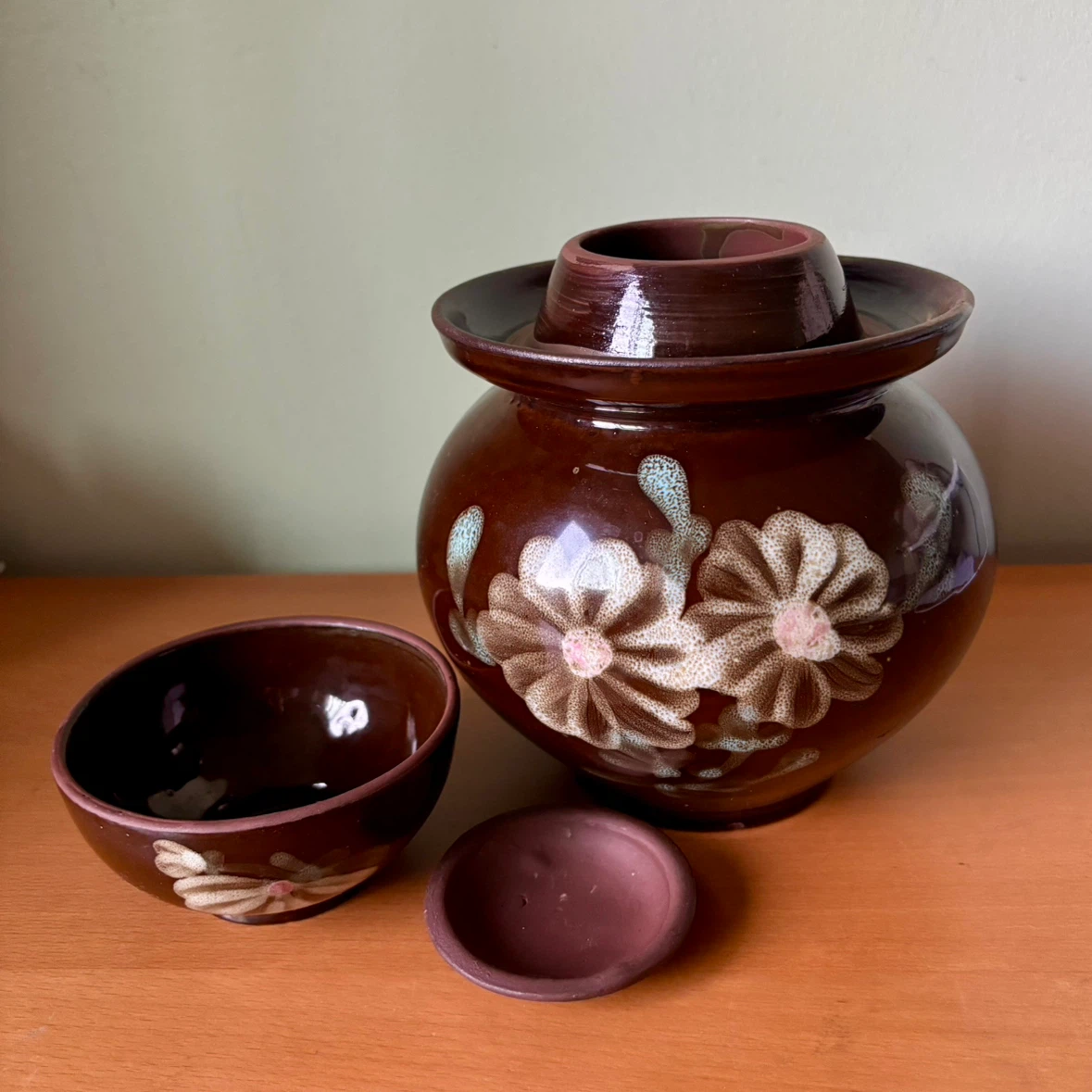 Vintage Ceramic Pickle Pot with Lid and Bowl - photo 2
