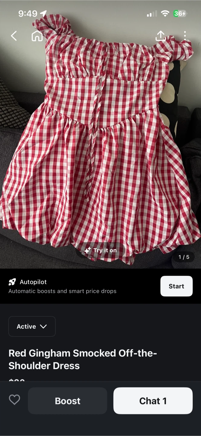 Red Gingham Smocked Off-the-Shoulder Dress - photo 3
