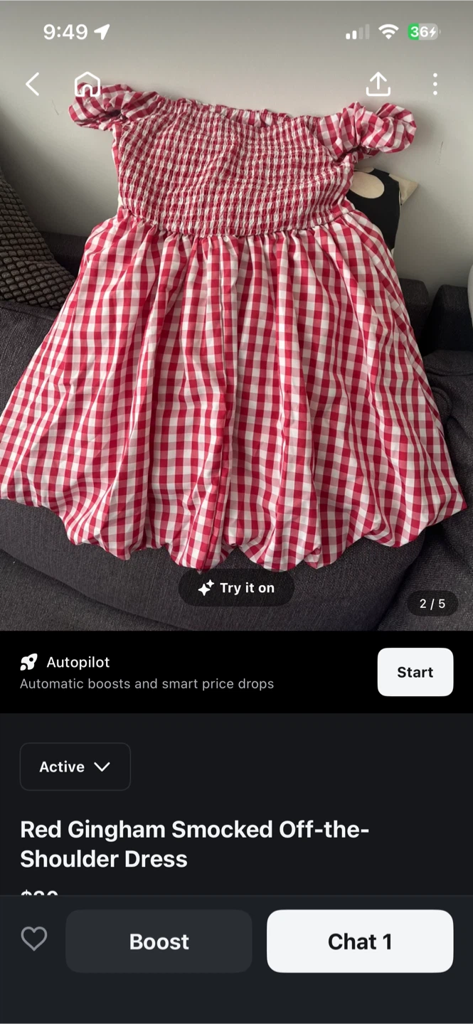Red Gingham Smocked Off-the-Shoulder Dress - photo 4