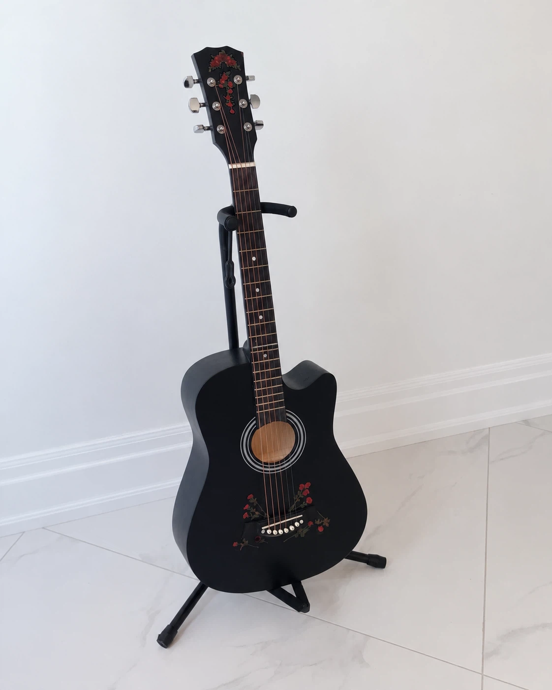 Acoustic Guitar with Floral Design