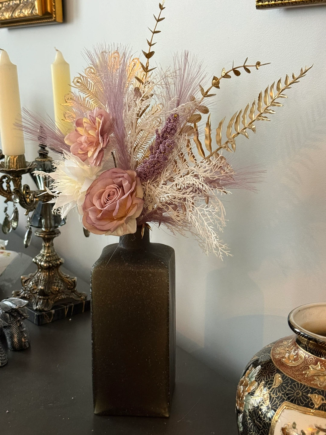 Handcrafted Faux Flower Arrangement in Dark Vase - photo 2
