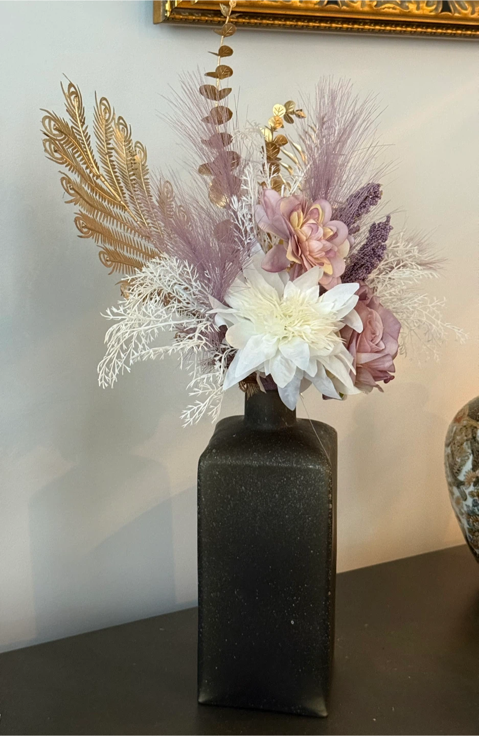 Handcrafted Faux Flower Arrangement in Dark Vase - photo 3