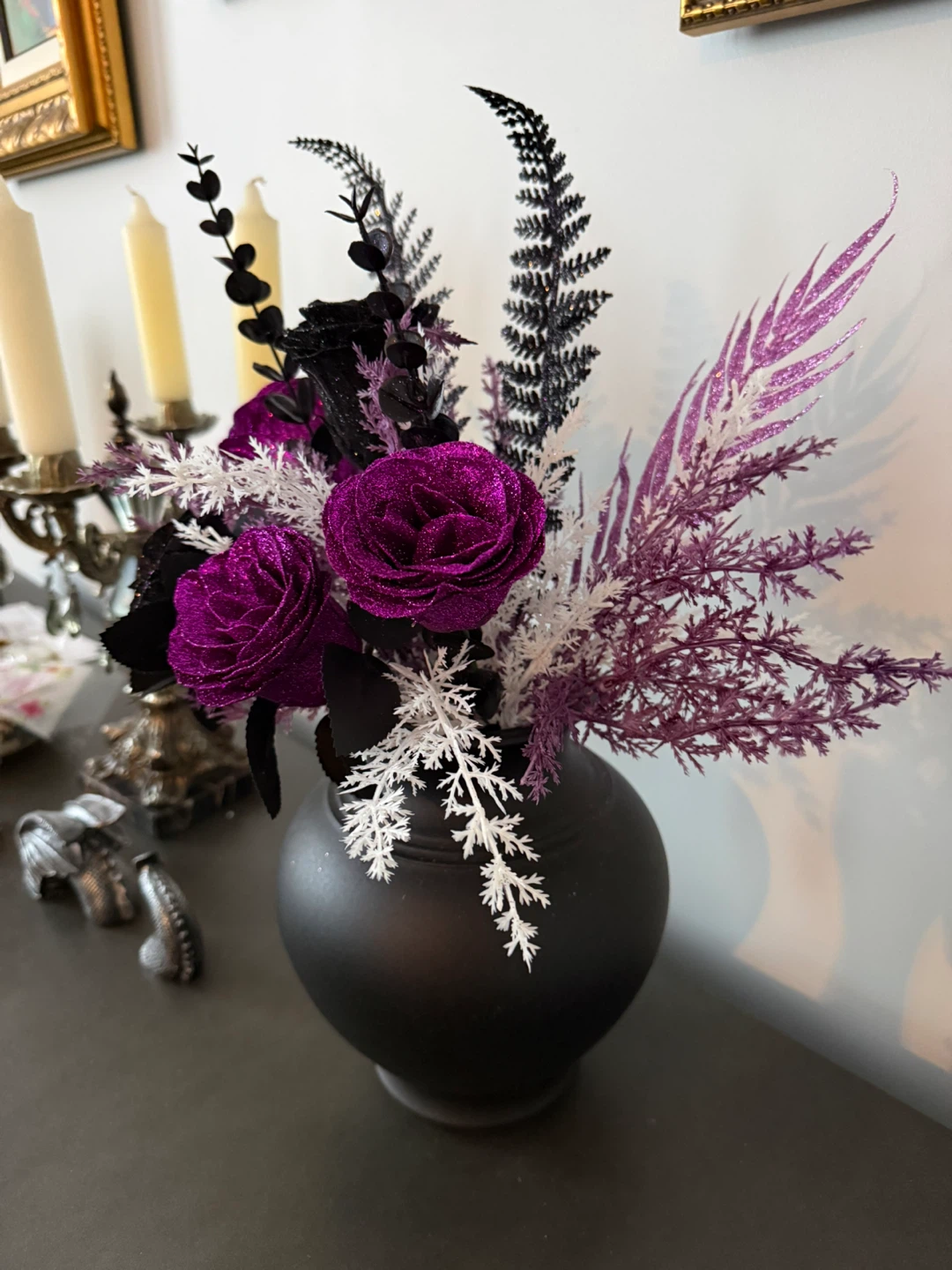 Sparkly Purple & Black Floral Arrangement in Black Vase - photo 2