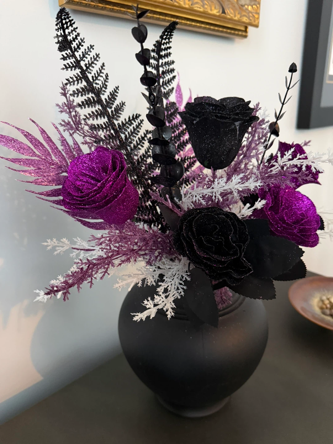 Sparkly Purple & Black Floral Arrangement in Black Vase - photo 3