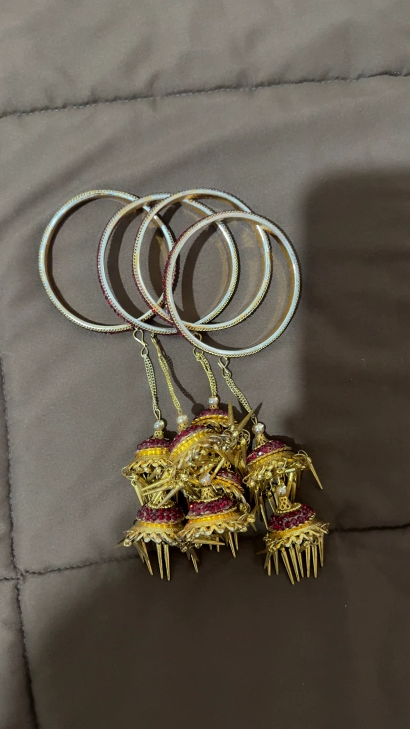 Set of 4 Bangles with Tassel Charms
