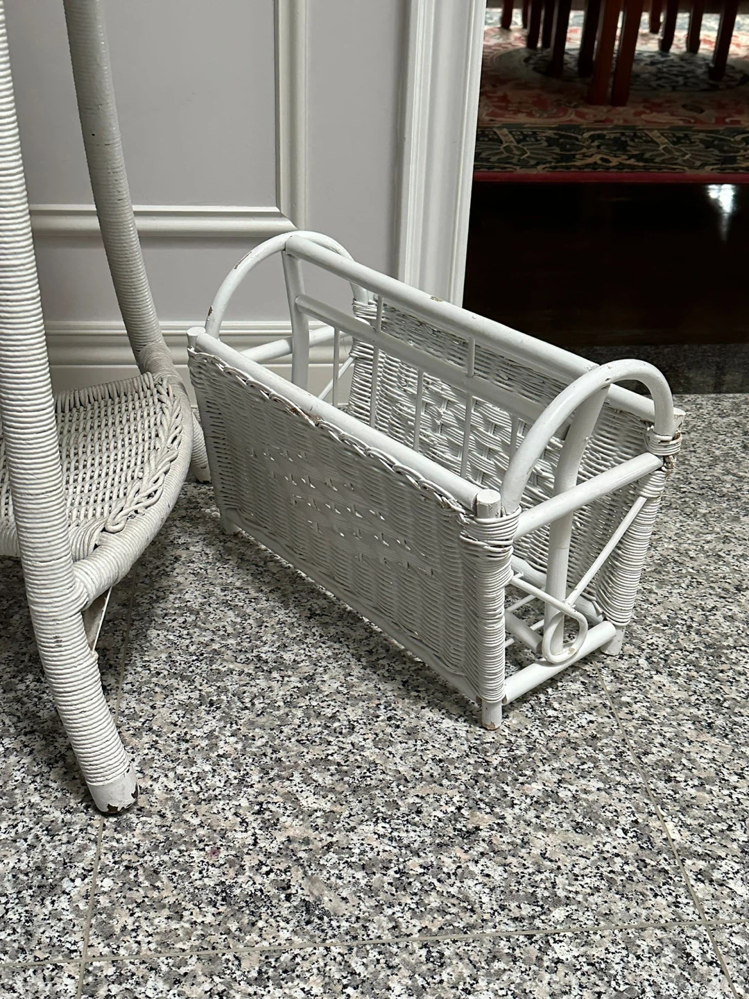 White wicker console table with matching magazine rack - photo 3