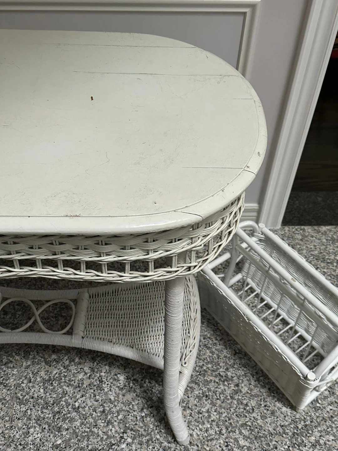 White wicker console table with matching magazine rack - photo 4