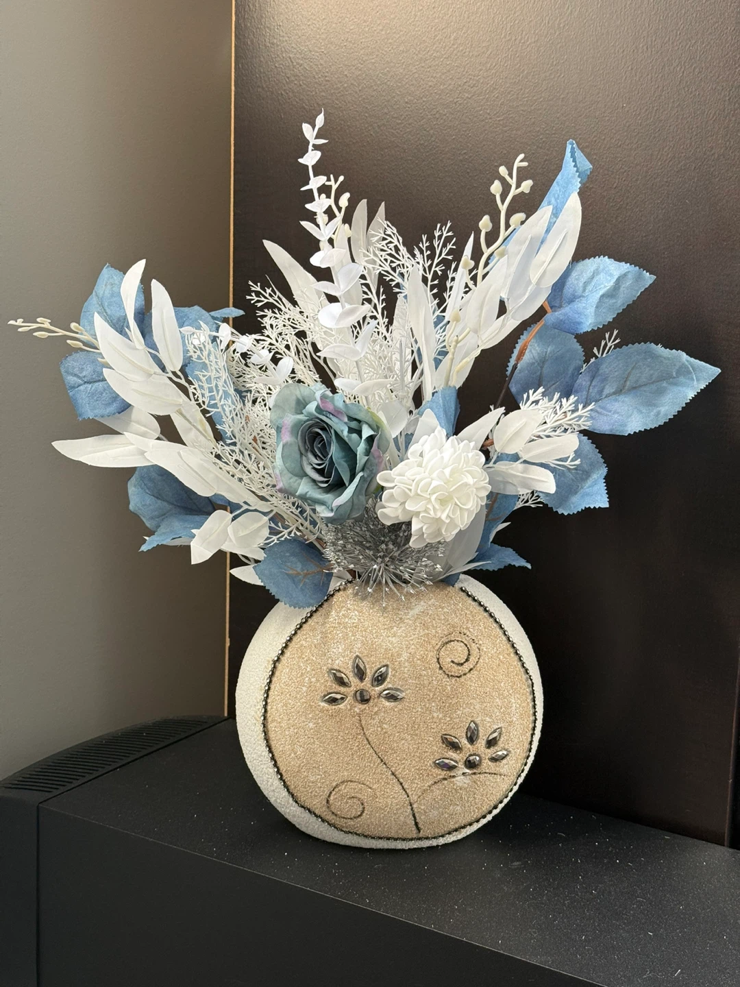 Handcrafted Artificial Floral Arrangement in Textured Round Vase - photo 2