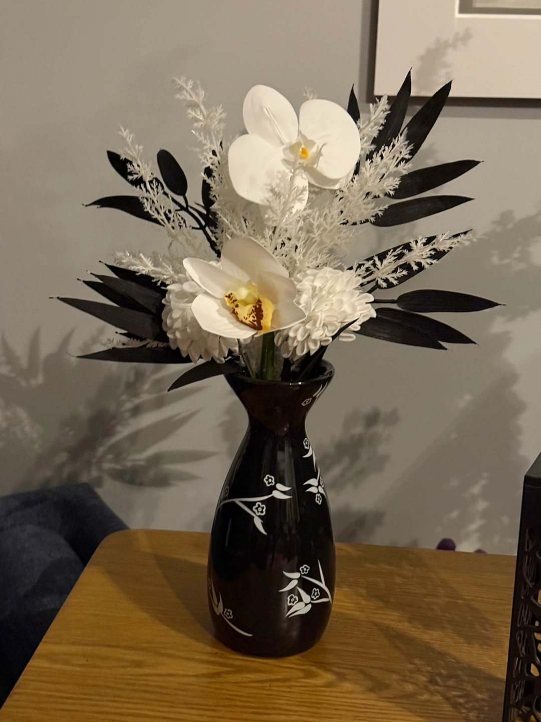 Handcrafted Artificial Orchid Arrangement in Black Vase