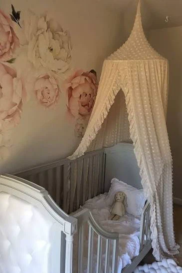 Wonder Space Kids Bed Canopy,Lace Chiffon w. Pom Pom,Beige/pink - photo 4