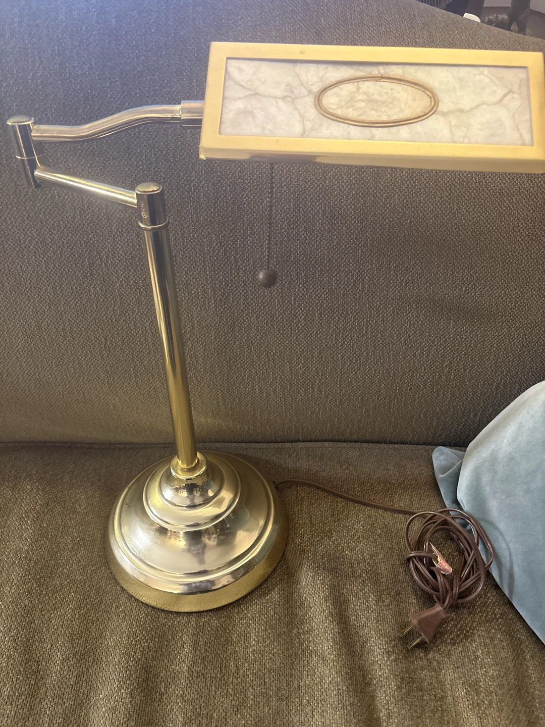 Brass Banker's Lamp with Marble Accent