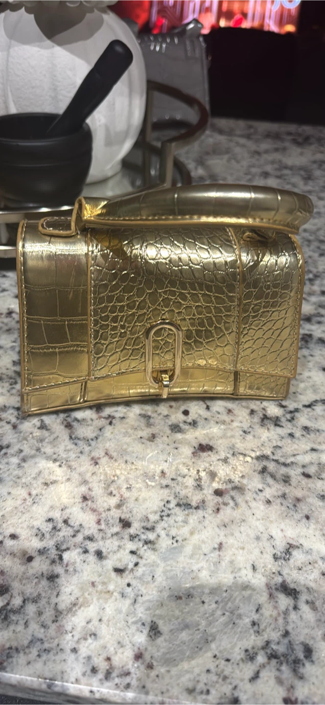 Gold Croc Embossed Handbag