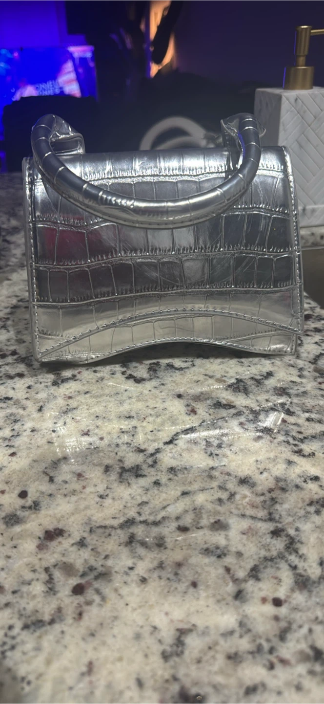 Silver Crocodile-Embossed Mini Handbag