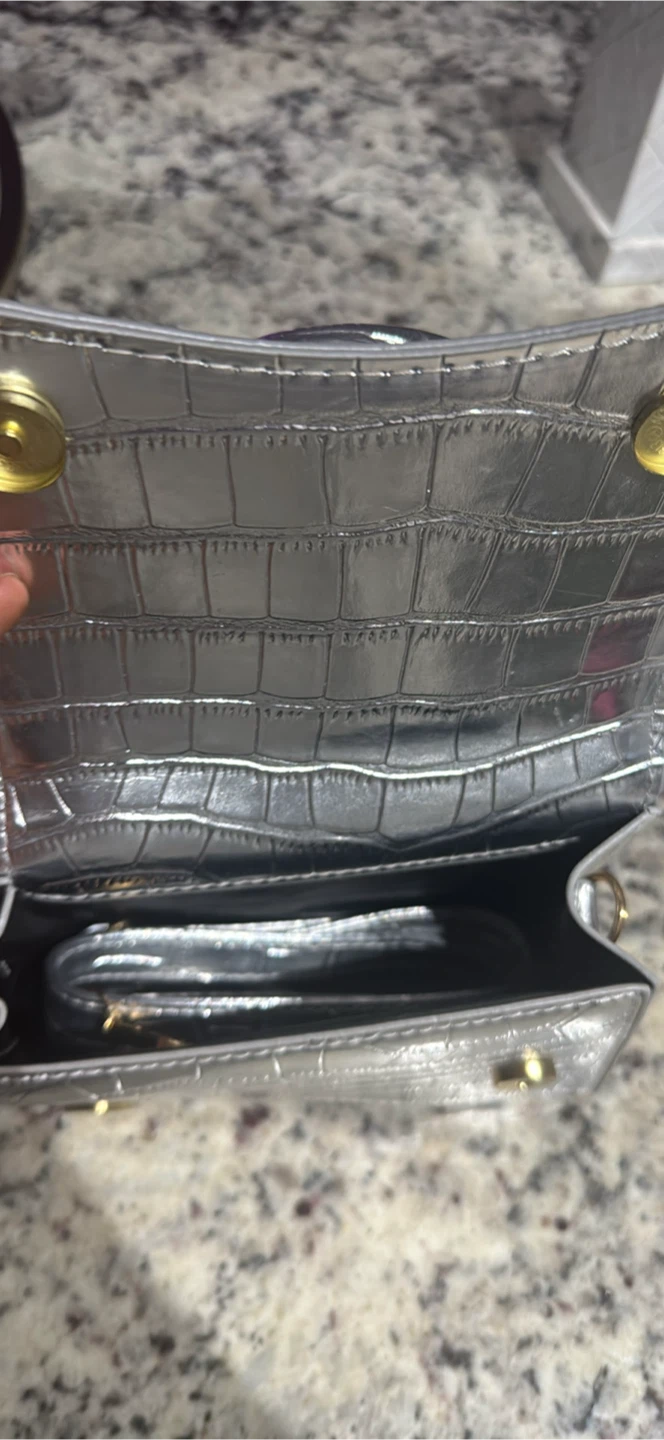 Silver Crocodile-Embossed Mini Handbag - photo 3