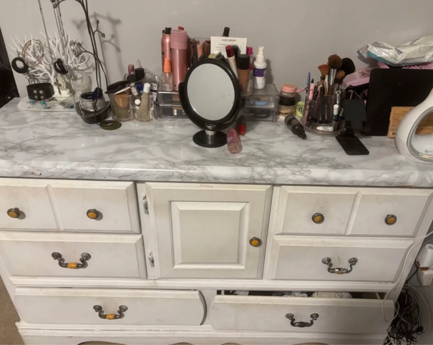 White Dresser with Marble Top