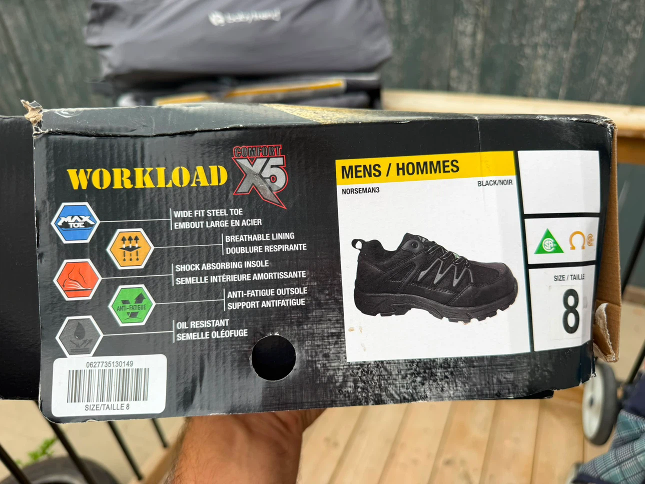 Workload X5 Men's Black Steel Toe Work Shoes Size 8