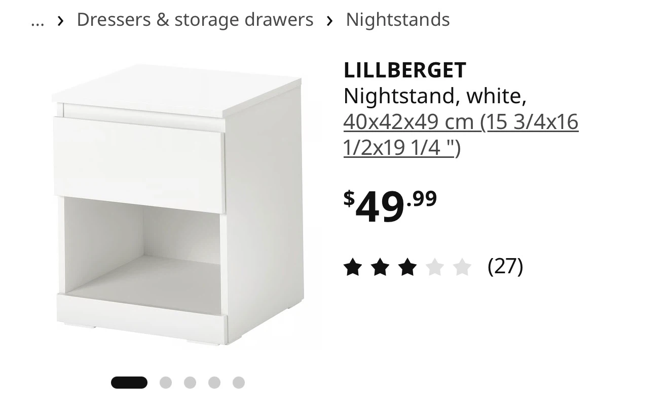 IKEA LILLBERGET Nightstand - White