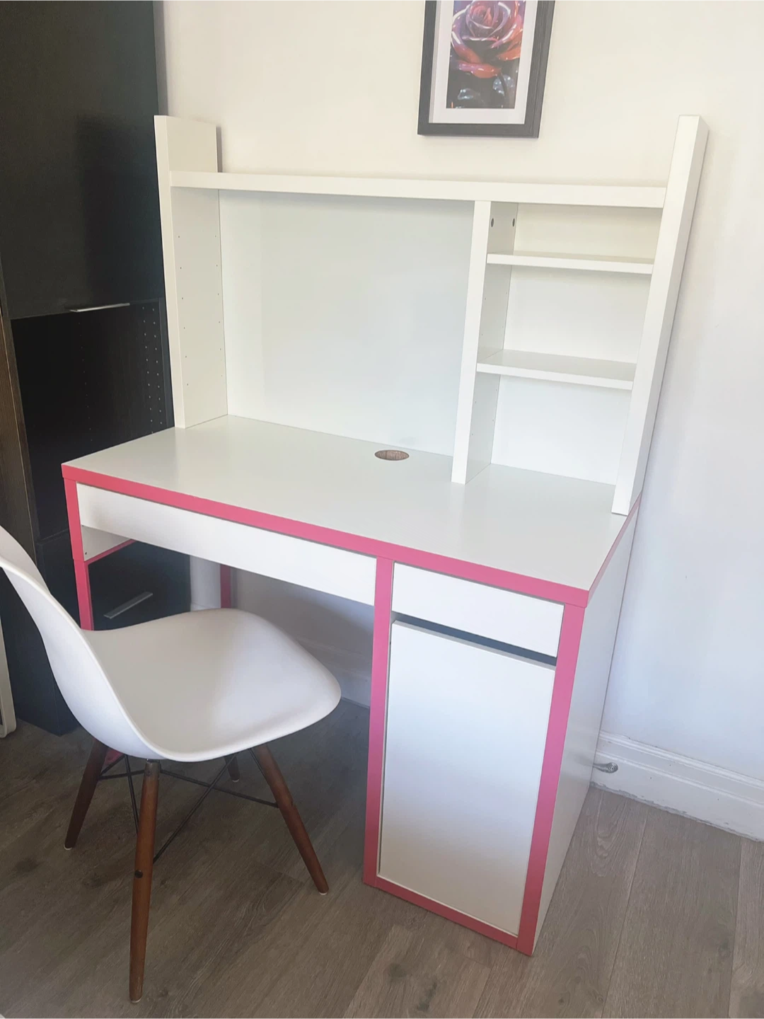 Delivery Available, IKEA Desk with hutch and Eames Style Chair