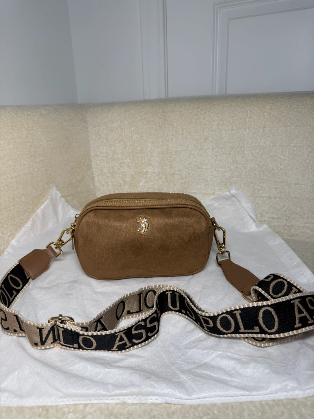 U.S. Polo Assn. Brown Suede Crossbody Bag