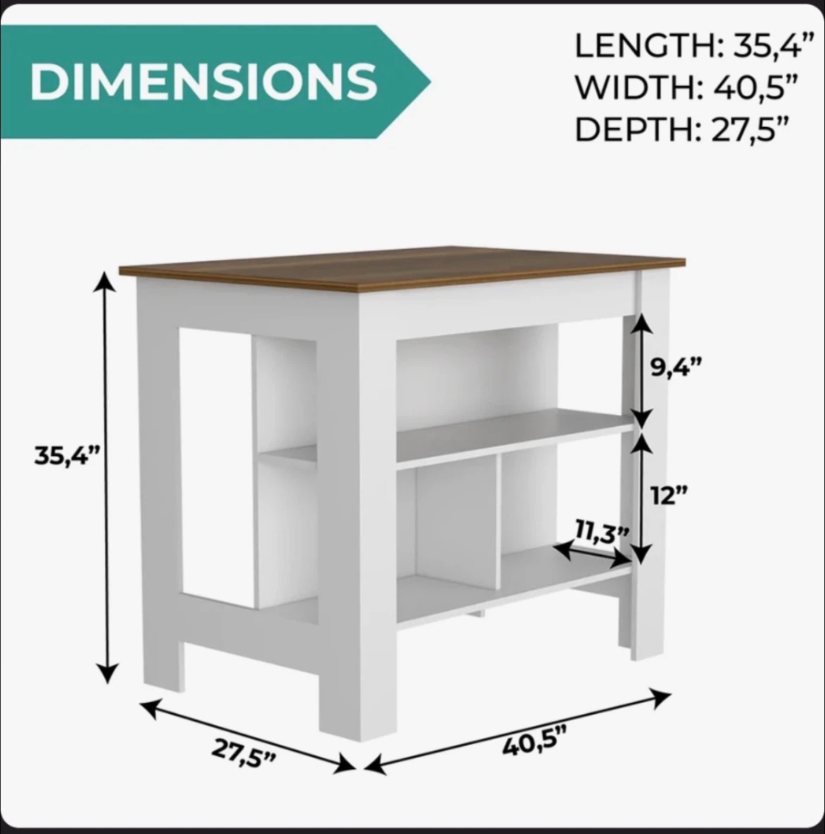White Kitchen Island with Wood Top