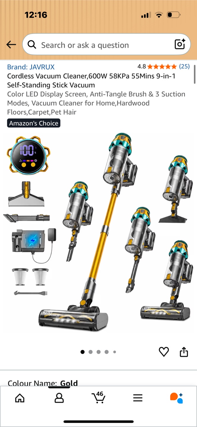 Brand New Cordless Vacuum Cleaner, 600W, Gold