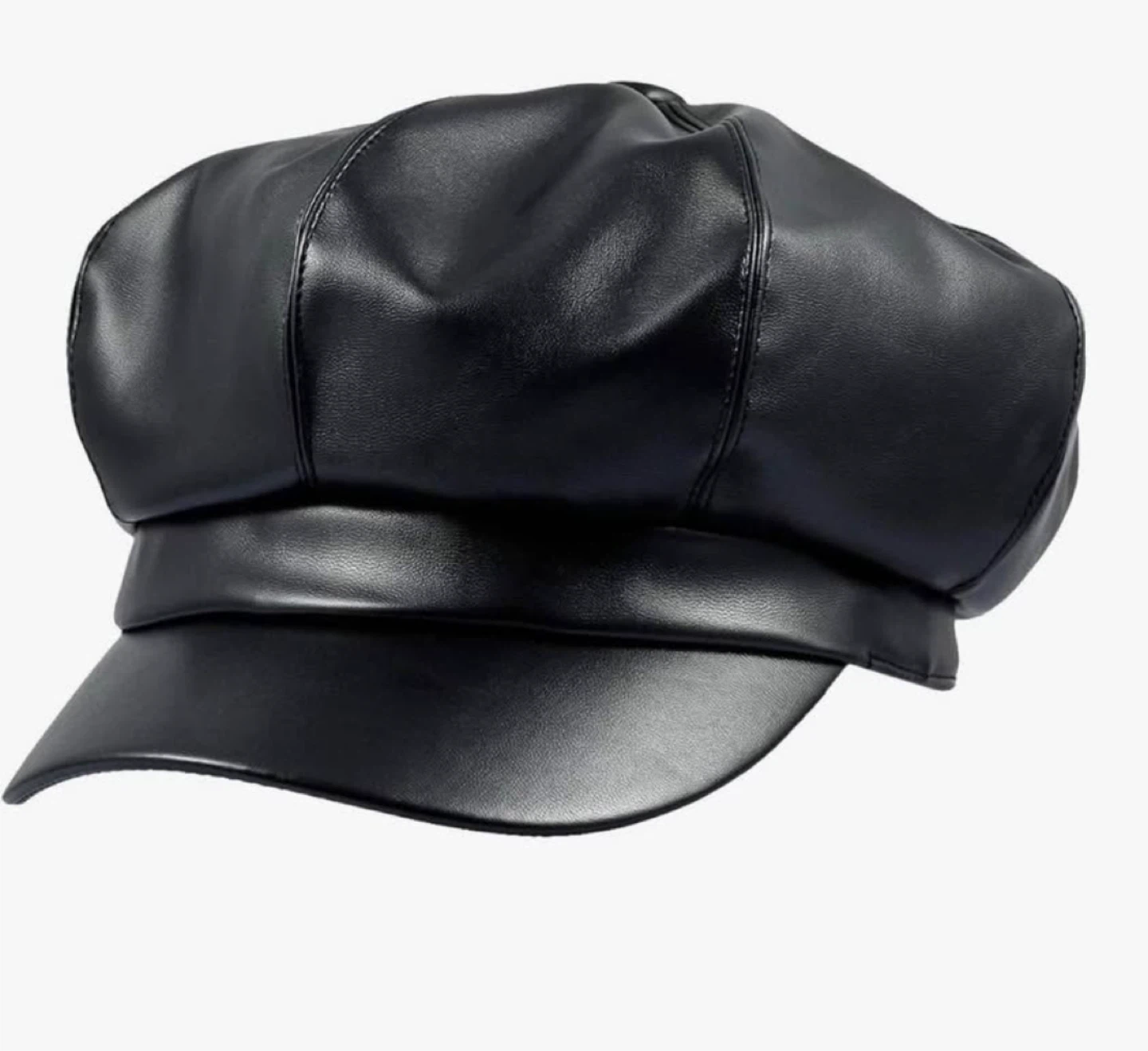 Black Faux Leather Newsboy Cap