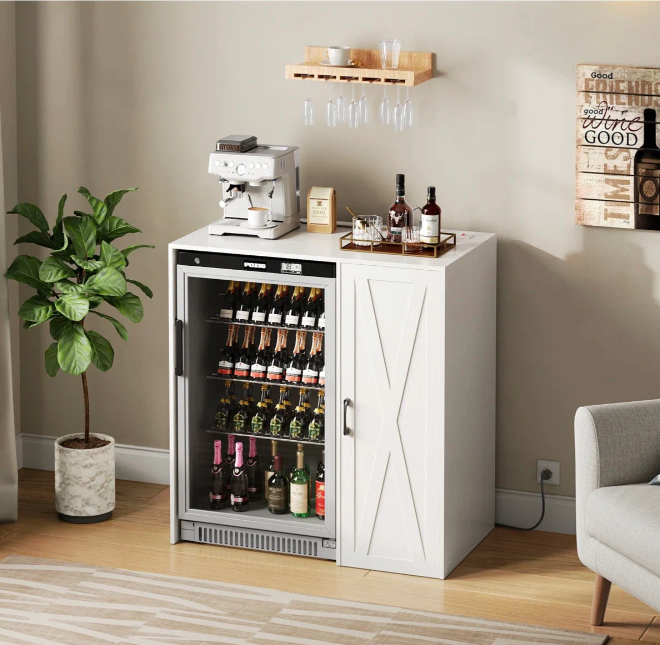 White Storage Cabinet / coffee bar with drawers