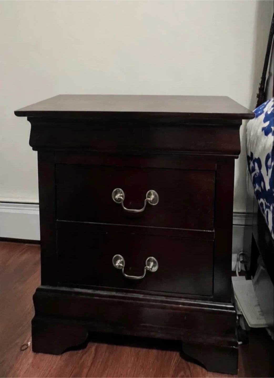Dark Wood bed and Nightstand with Two Drawers - photo 2