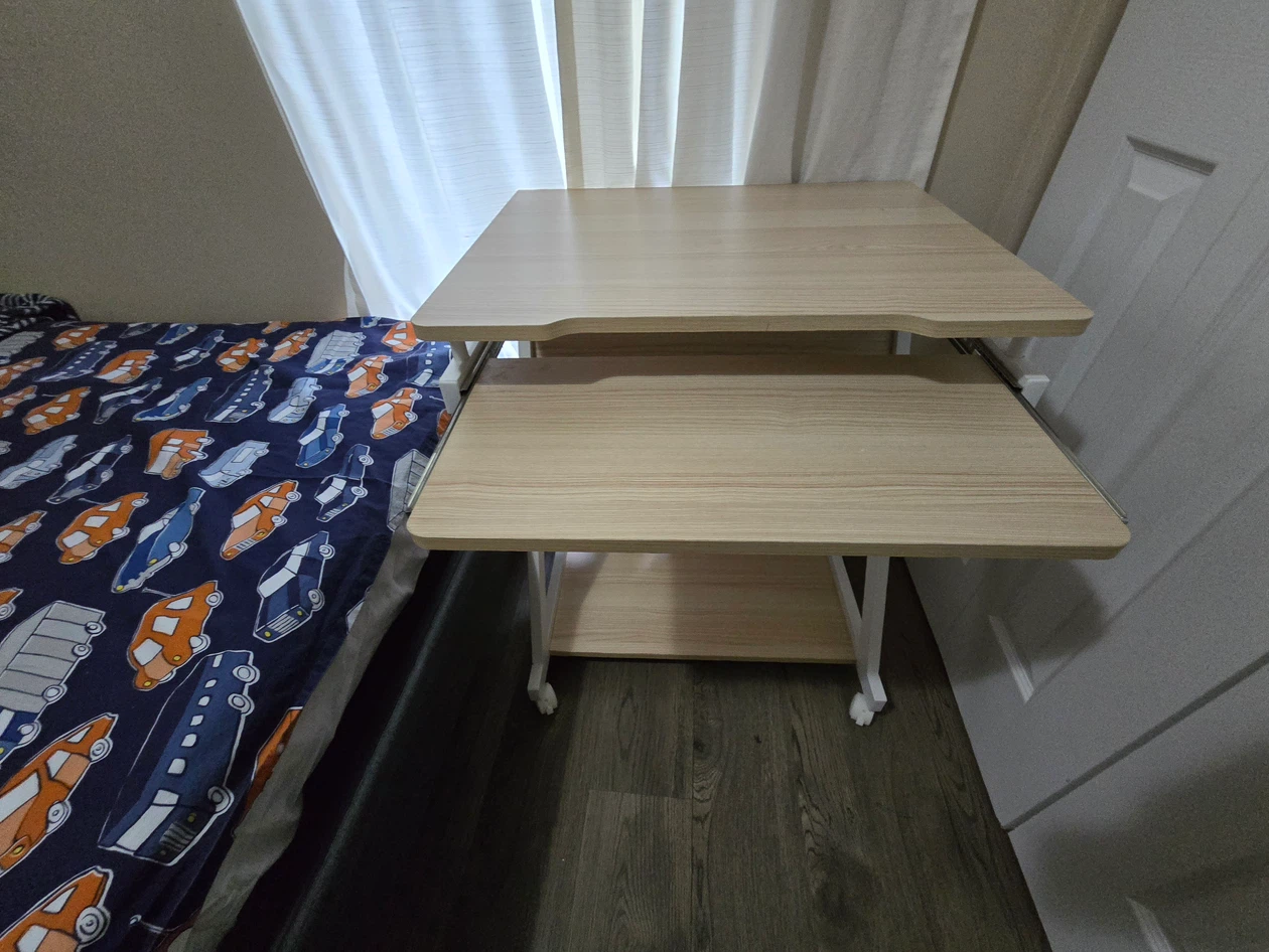 Light Wood Rolling Computer Desk