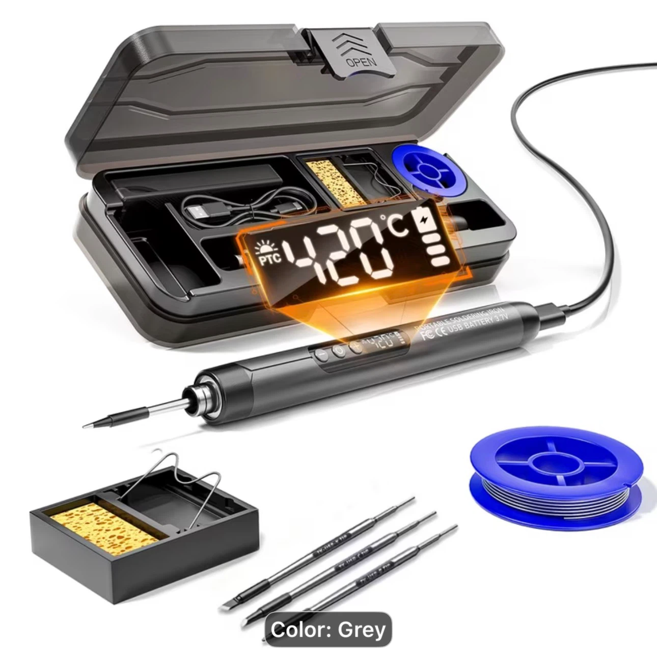 Comes with 3 Soldering Tips, Solder Wire, Usb/Battery