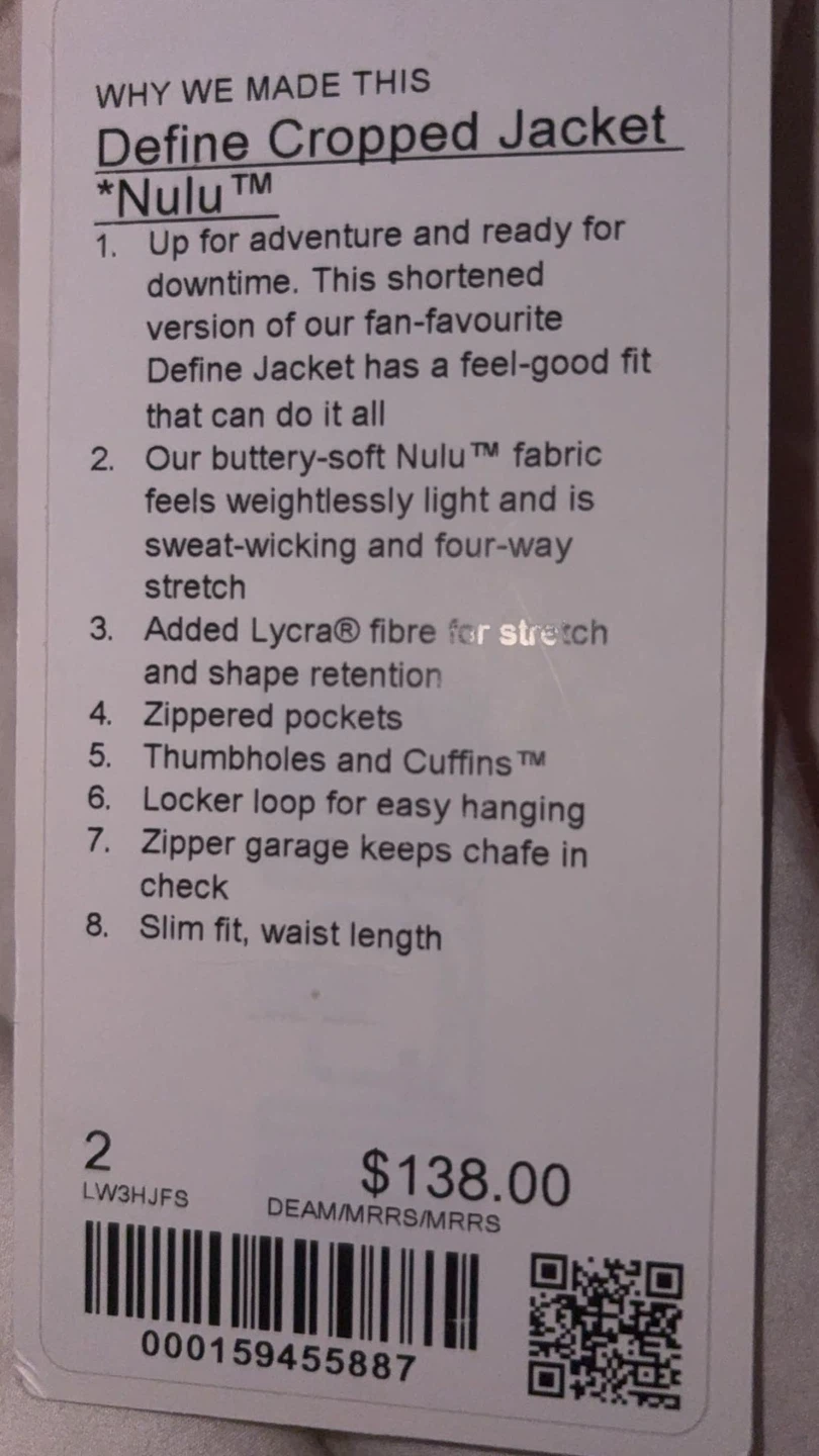 Lululemon Define Cropped Jacket Nulu Size 2 Orange - photo 3