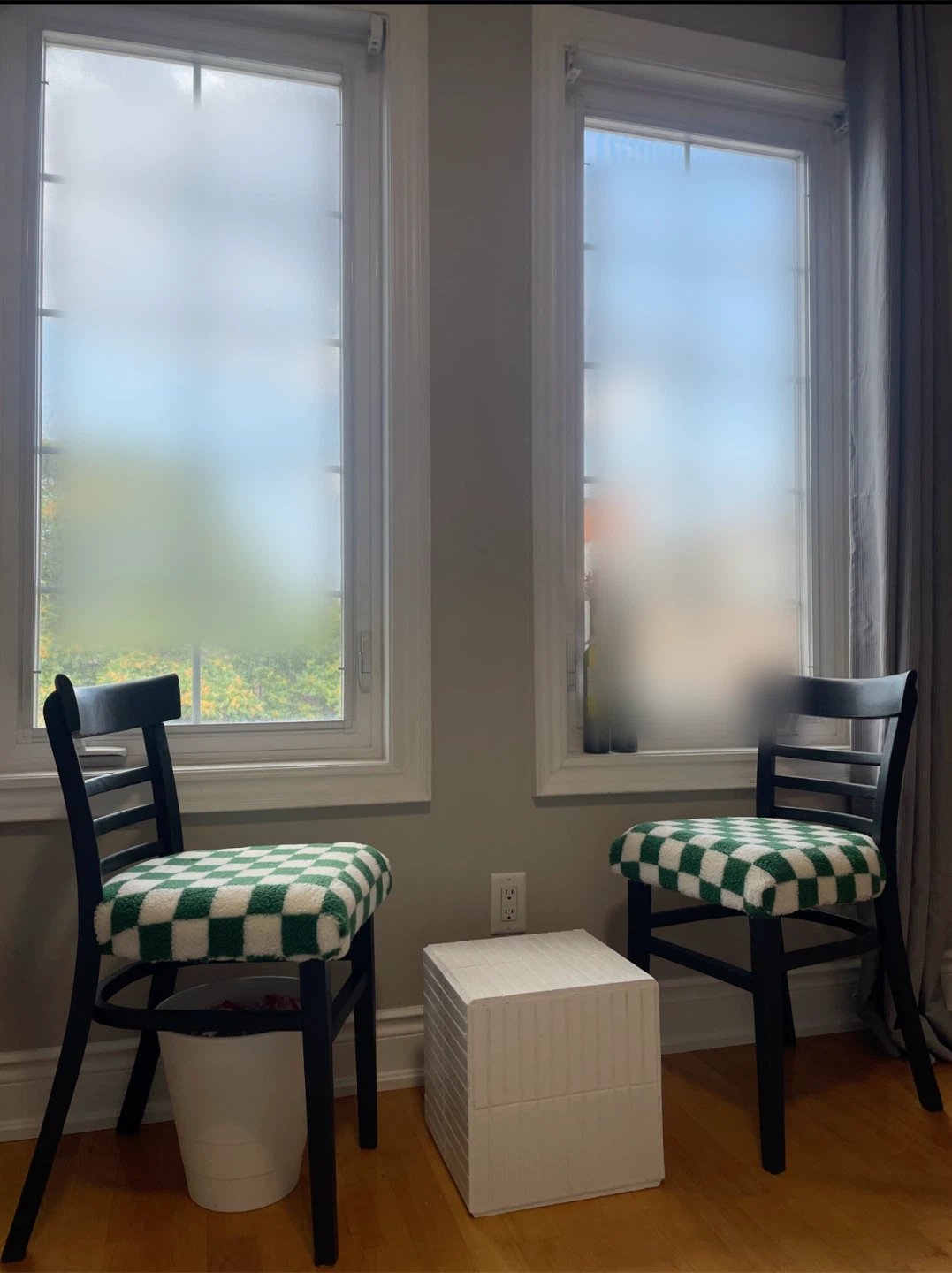 Upcycled Black Dining Chairs with Green Checkered Upholstery