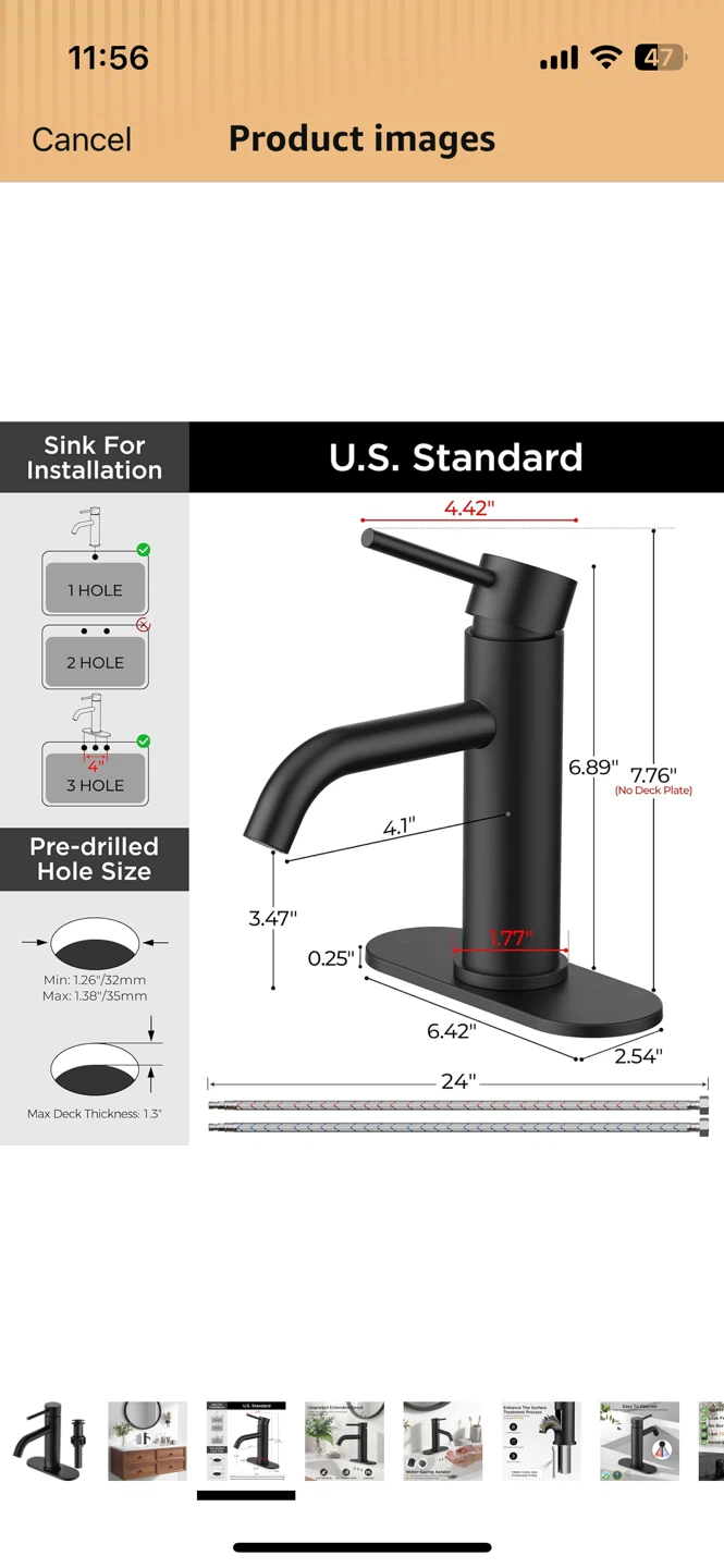 Black Bathroom Faucet with Water-Saving Aerator - photo 2