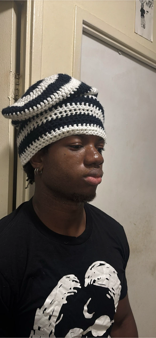 Crocheted Striped Beanie Hat - photo 2