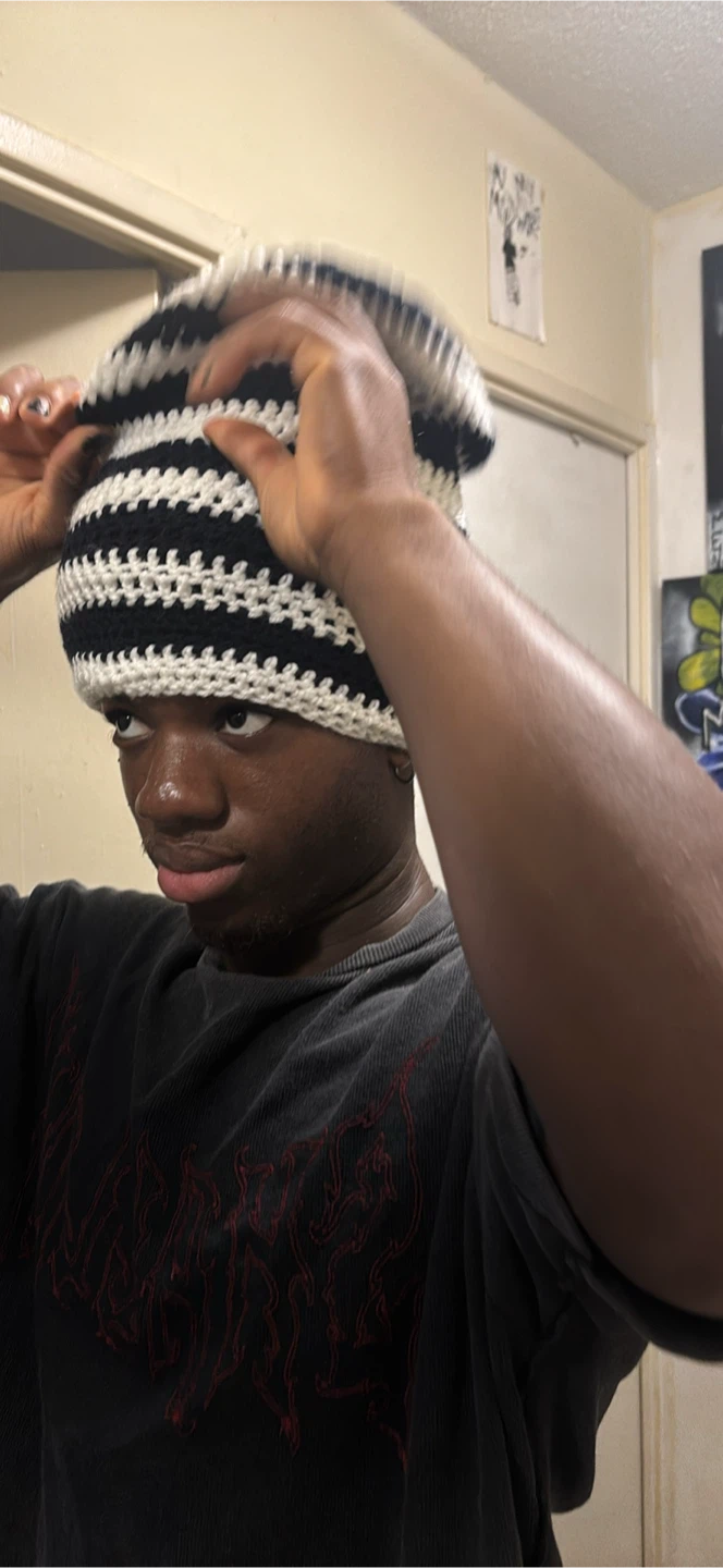 Crocheted Striped Beanie Hat - photo 3