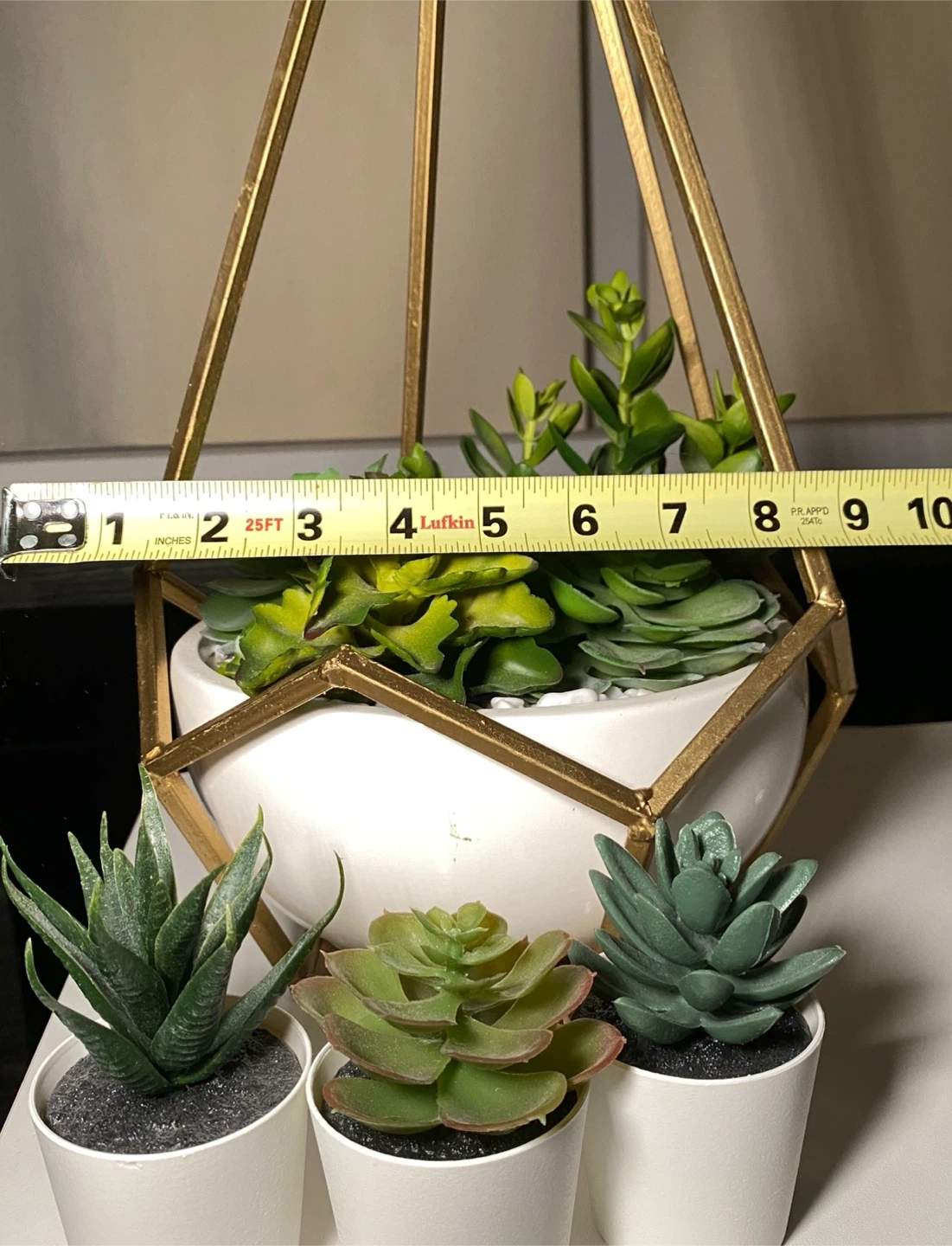 4pcs Lrg Gold Plant Hanger Geometric Faux Succulents Ceramic Pot - photo 3