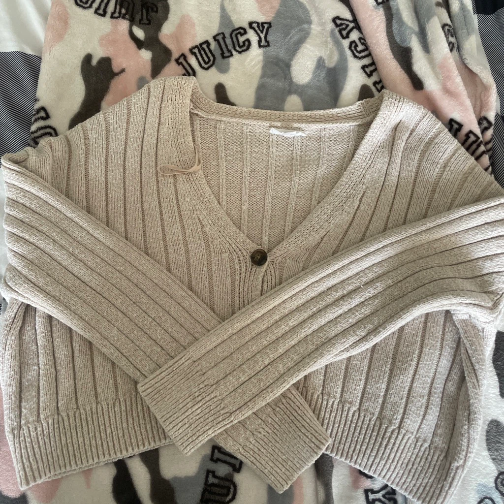 Garage Beige Ribbed Cardigan