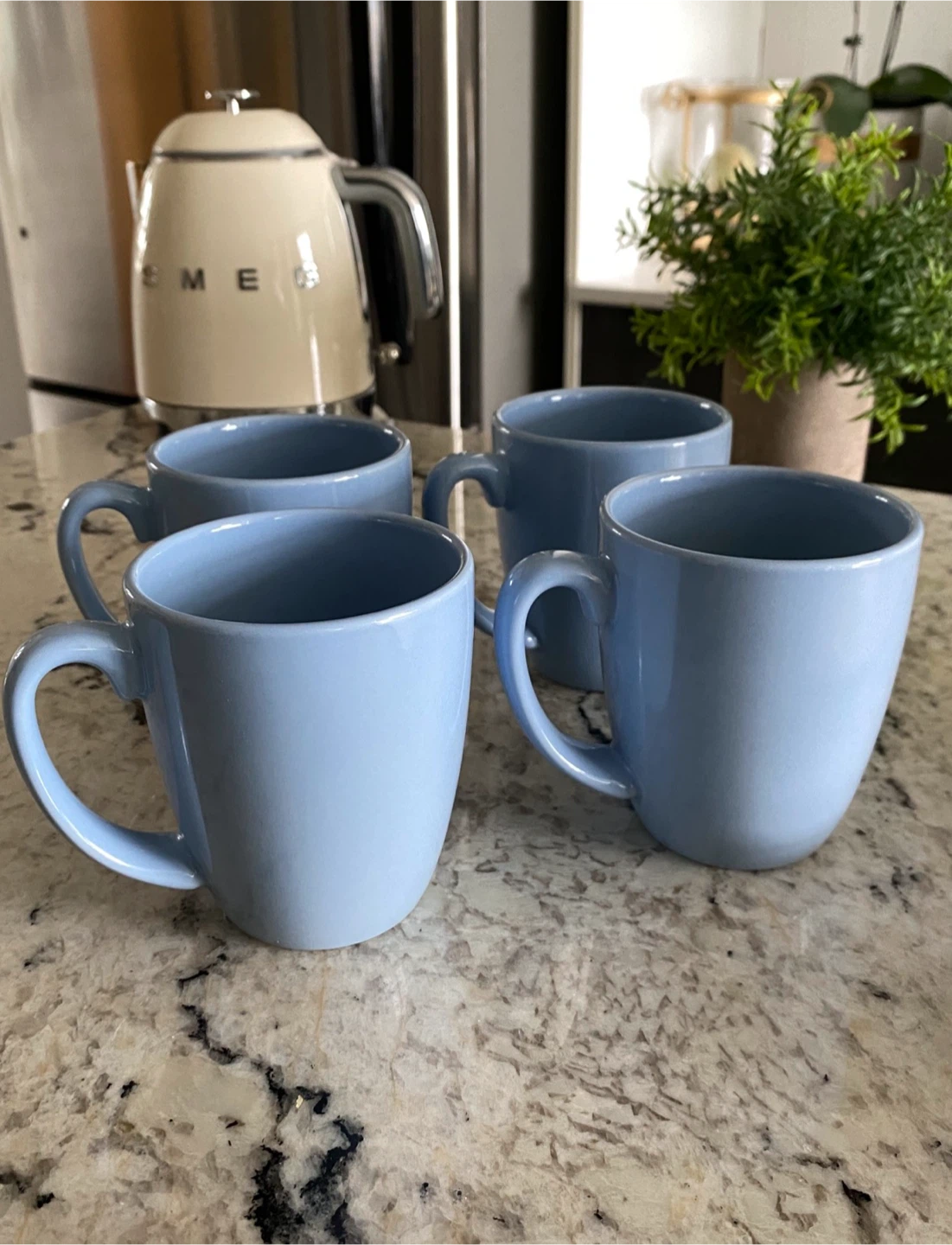 SET OF 4 Vintage Baby Blue Corelle Stoneware Coffee Cup Mug