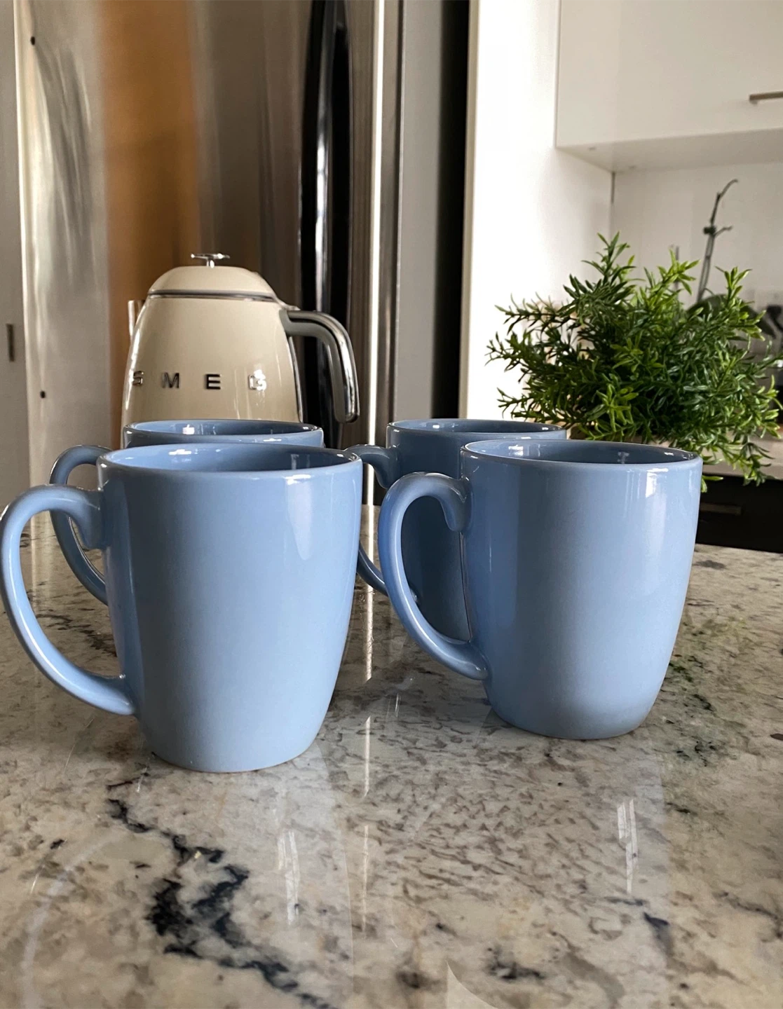 SET OF 4 Vintage Baby Blue Corelle Stoneware Coffee Cup Mug - photo 2