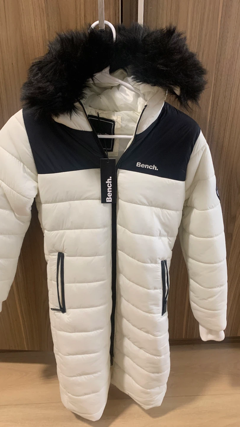 Bench Puffer Coat with Fur Hood - White