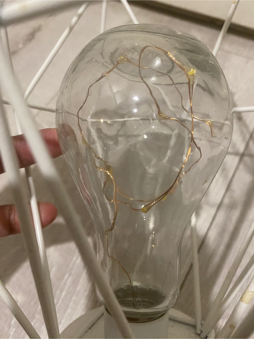 White Geometric Wire Cage Lamp with LED Fairy Lights - photo 2